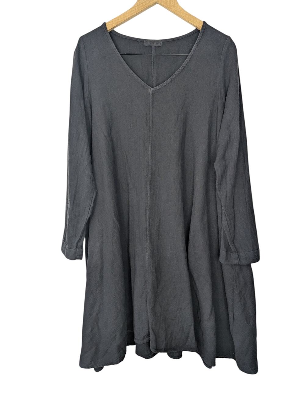 CP Shades Oversized Cotton Lagenlook V-neck Long Sleeve Tunic Mini Dress